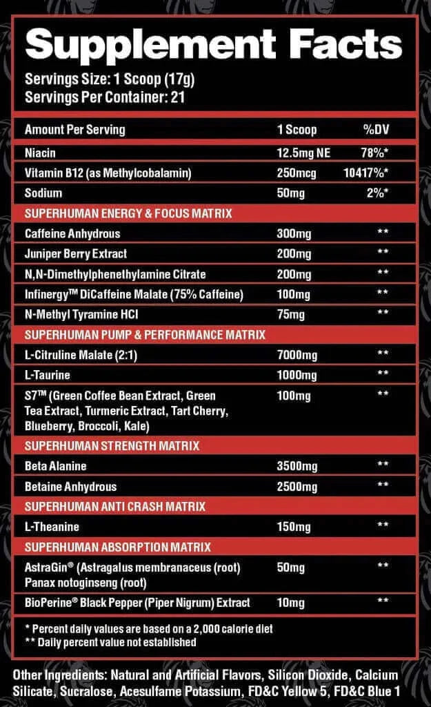 Alpha Lion SUPERHUMAN Supreme - Supp Facts