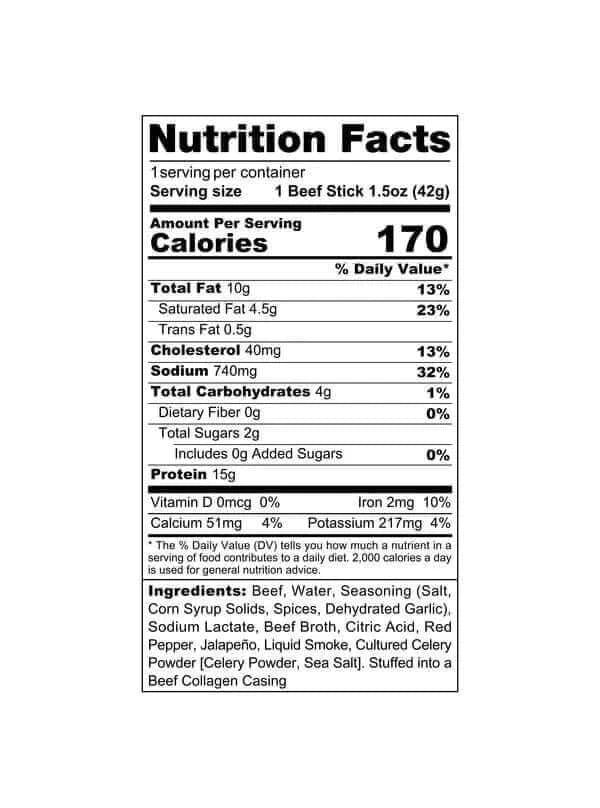 Wicked Cutz Beef Stick - Nutrition Facts