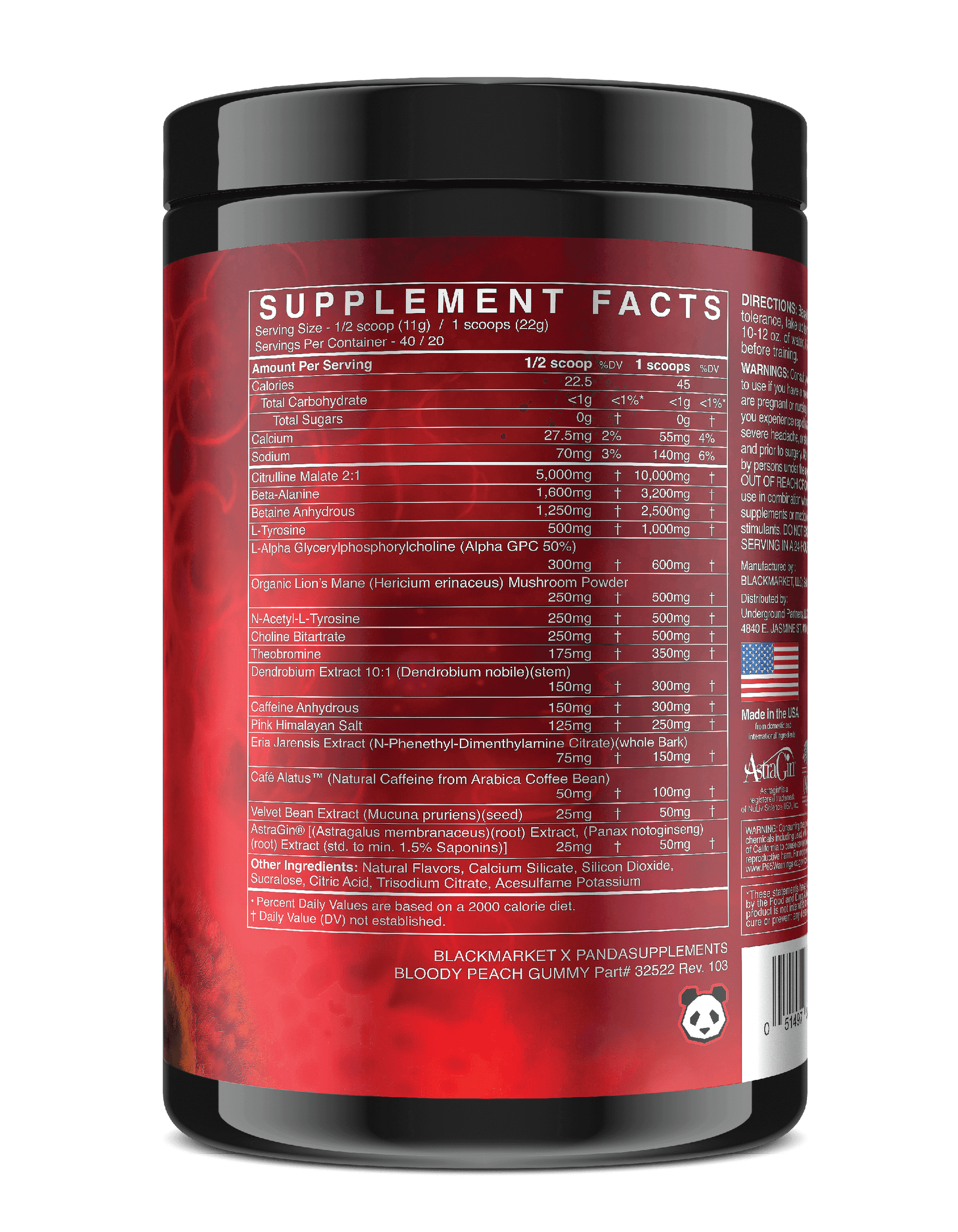 Panda vs Gorilla Pre-Workout - Supp Facts