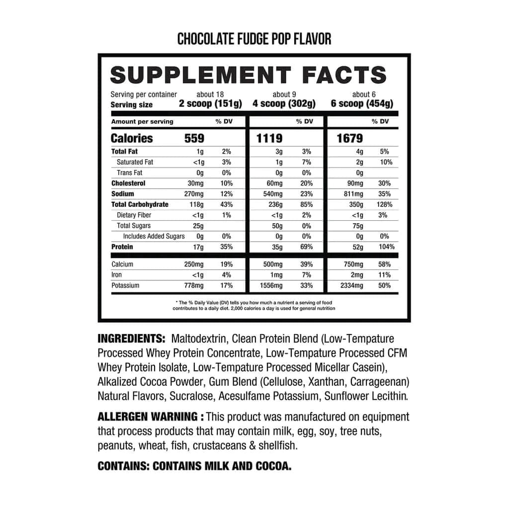 DIRTY BULK GAINER Supp Facts