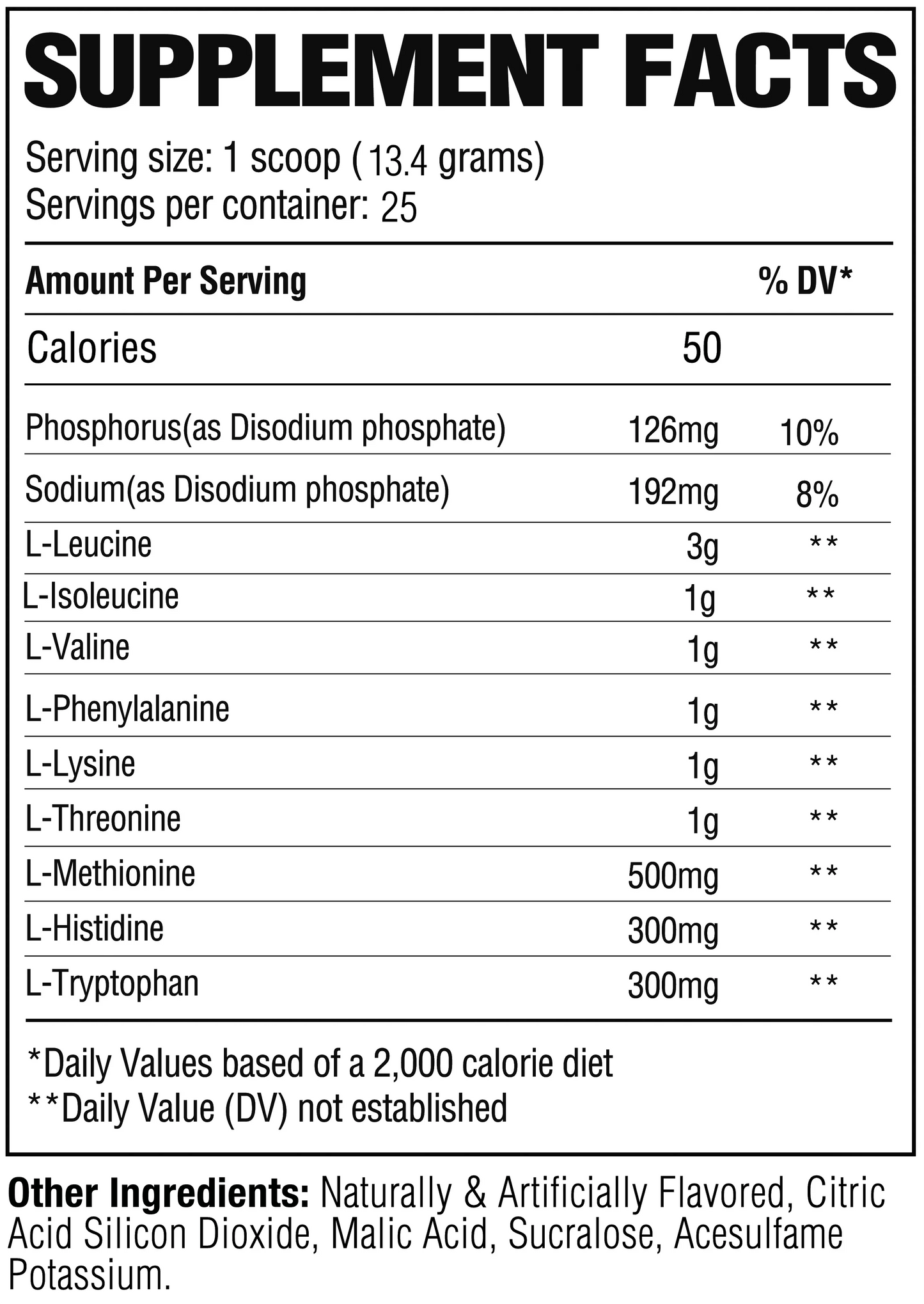 RAW Nutrition RAW EAA - Supp Facts