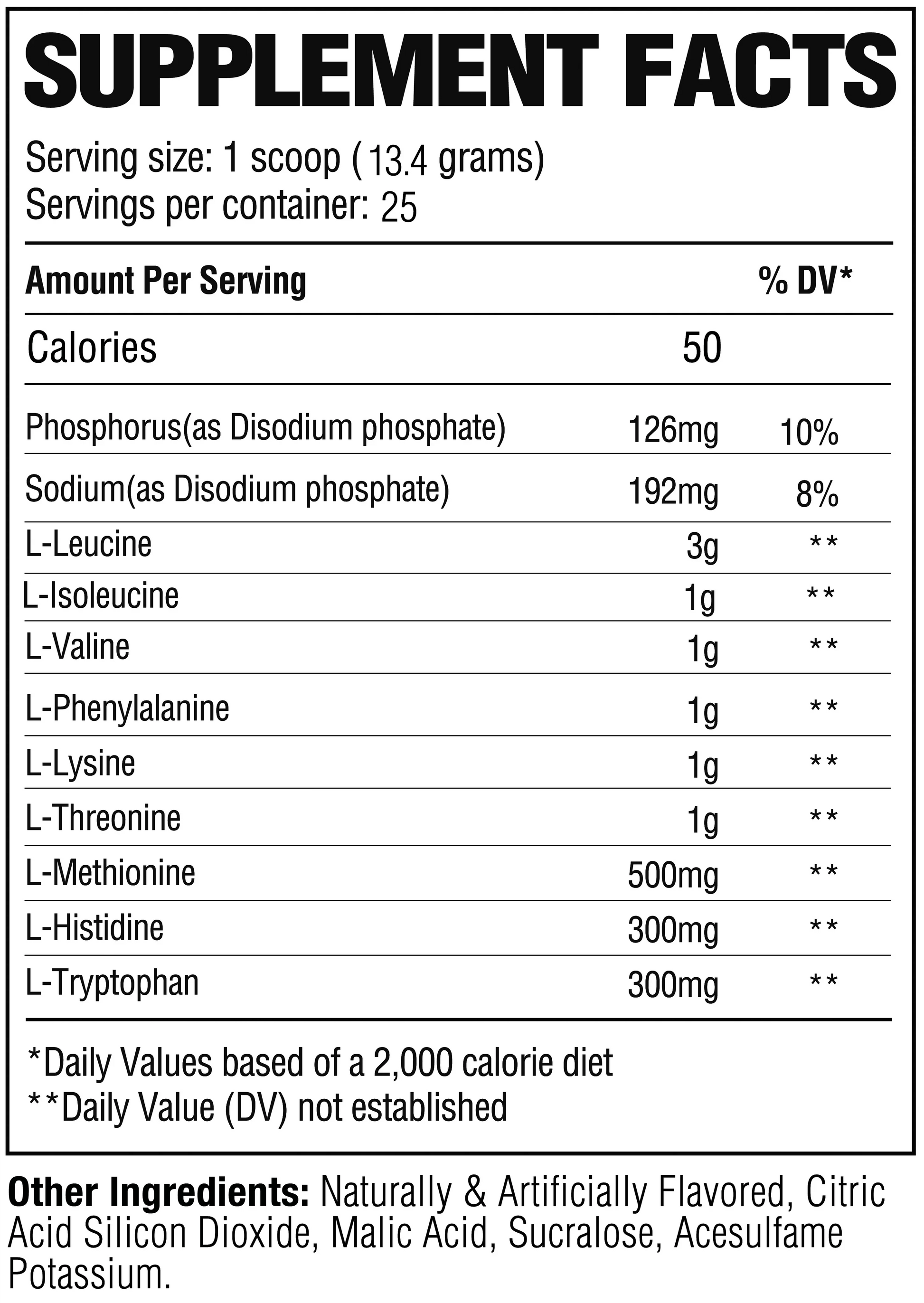 RAW Nutrition RAW EAA - Supp Facts