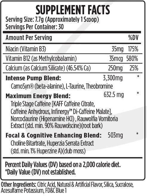 VMI KXR Original Pre Workout - Supp Facts