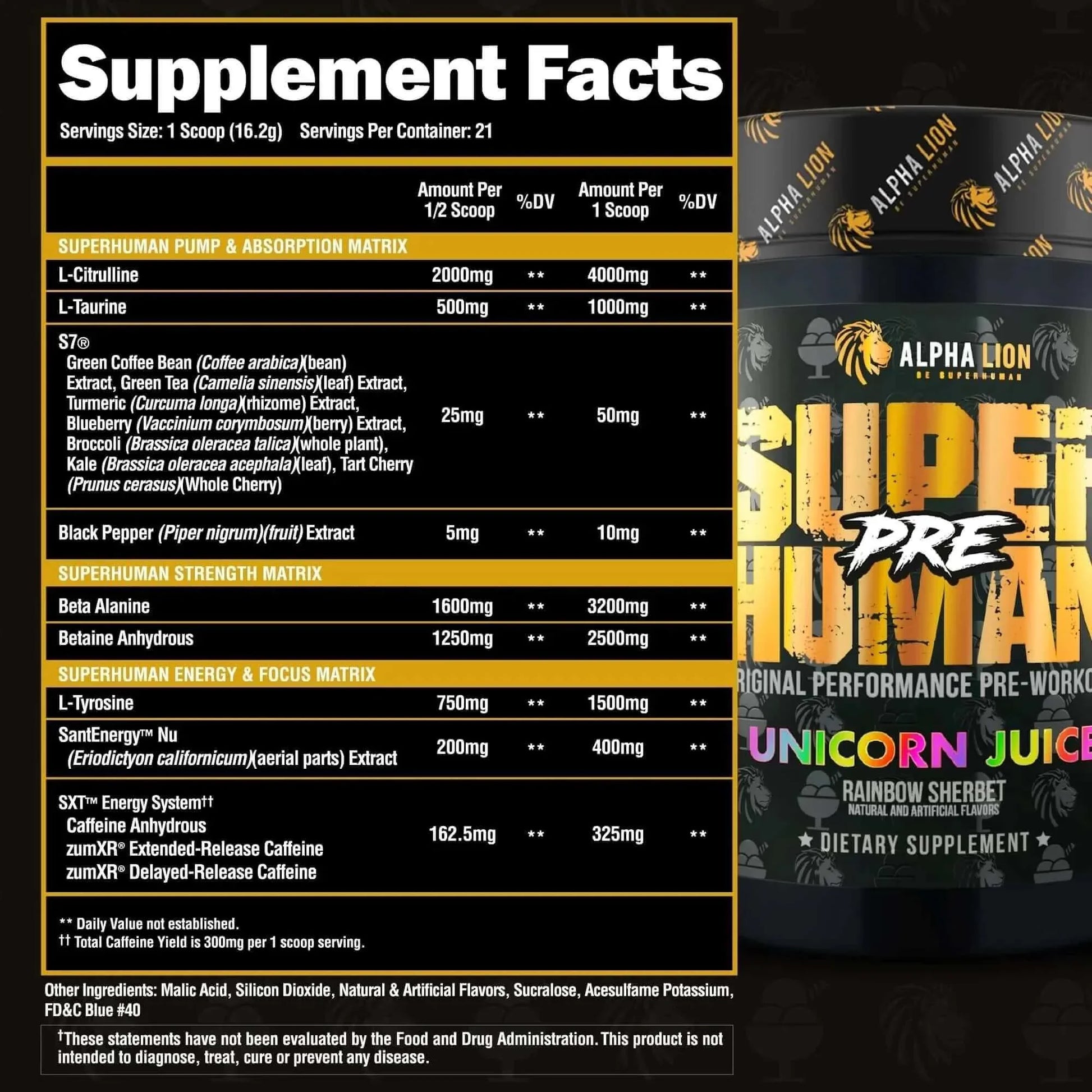 Alpha Lion SUPERHUMAN PRE - Supp Facts