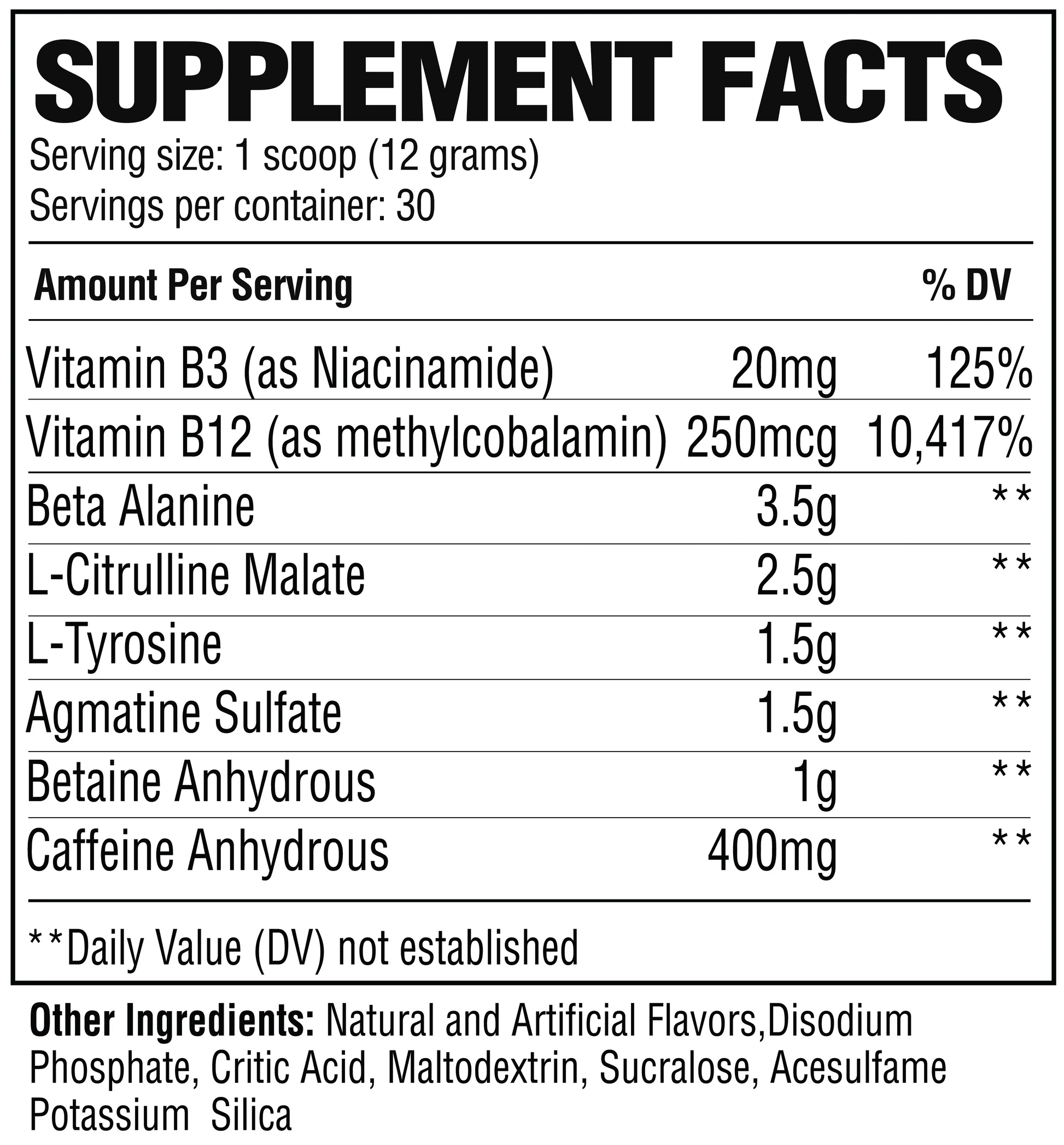 RAW Nutrition RAW PRE Extreme - Supp Facts