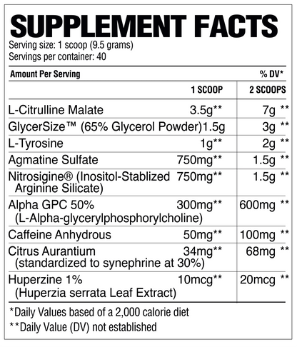 RAW Nutrition RAW PRE - Supp Facts