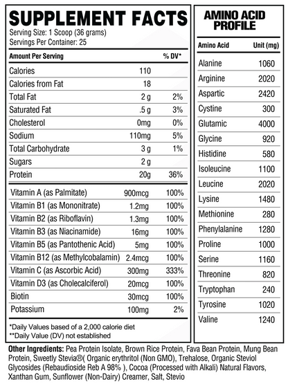 RAW Nutrition RAW Vegan Protein - Supp Facts