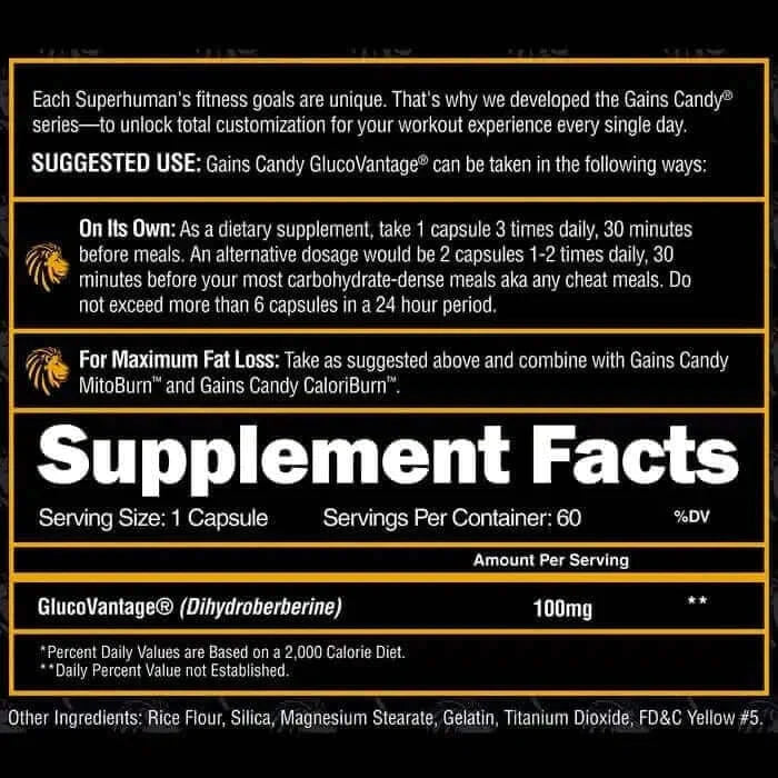 Alpha Lion Gains Candy Glucovantage - Supp Facts