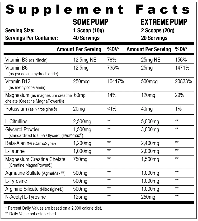 HYDRAULIC - NON-STIM PRE-WORKOUT - Supp Facts