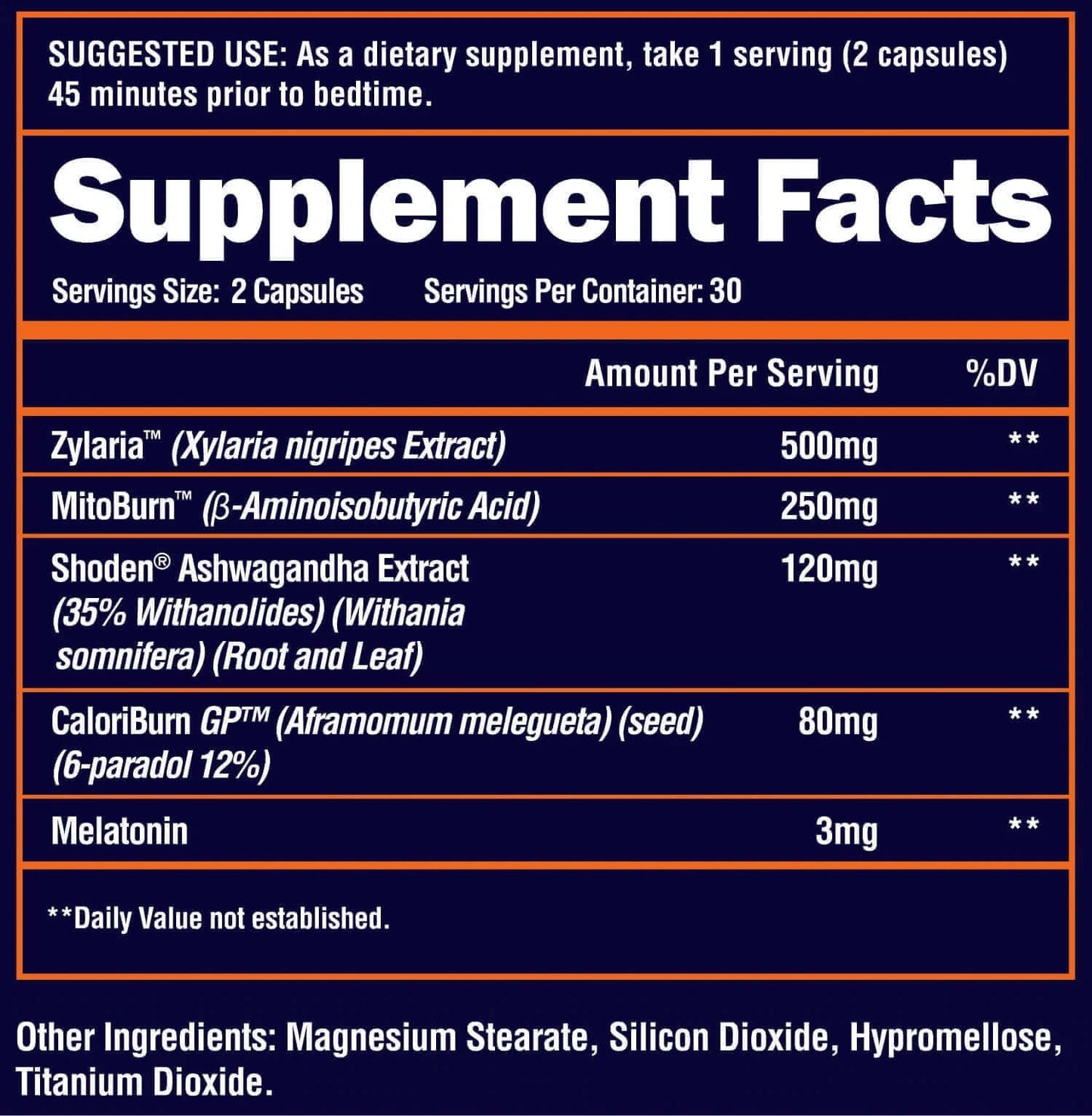 Alpha Lion Night Burn - Supp Facts