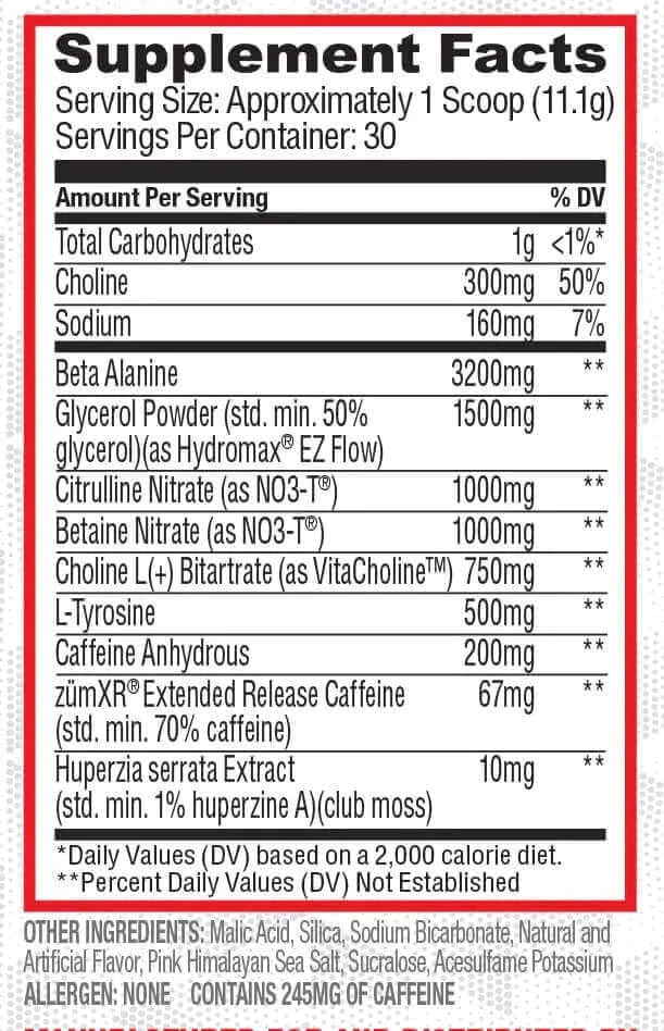 Purus Labs Noxygen Preworkout - Supp Facts