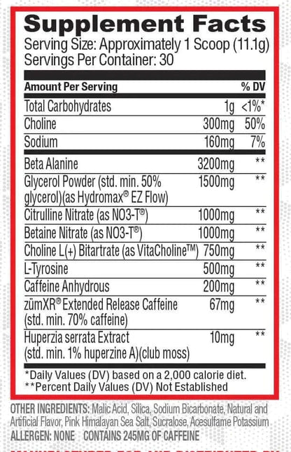 Purus Labs Noxygen Preworkout - Supp Facts