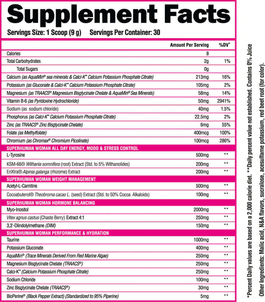 Alpha Lion SUPERHUMAN Woman - Supp Facts