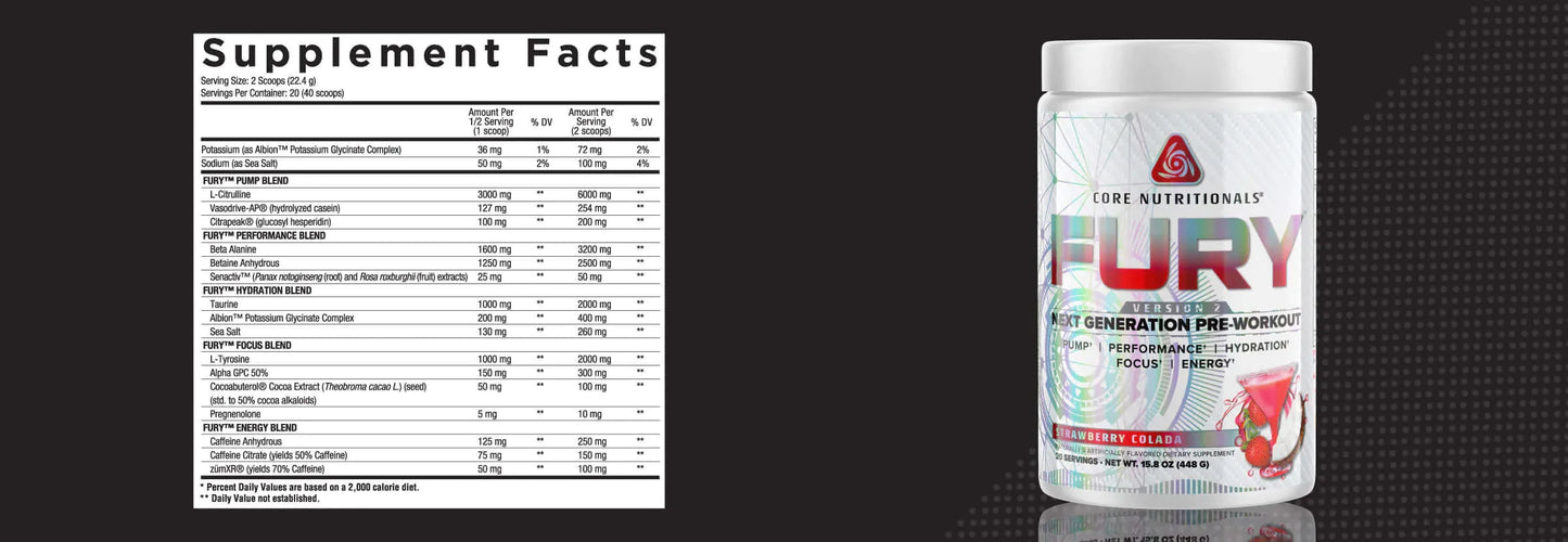 CORE FURY V2 Fun Sweets - Supp Facts