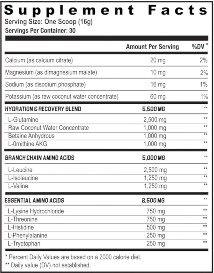 THE GRIND - EAAS, BCAAS, & HYDRATION - Supp Facts